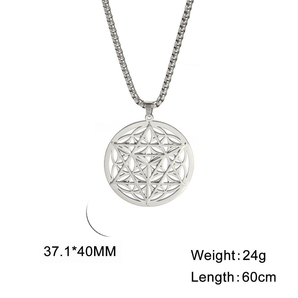 Bague creuse coupée en plaqué or véritable, pendentif Merkaba, matériau 304, collier en acier inoxydable