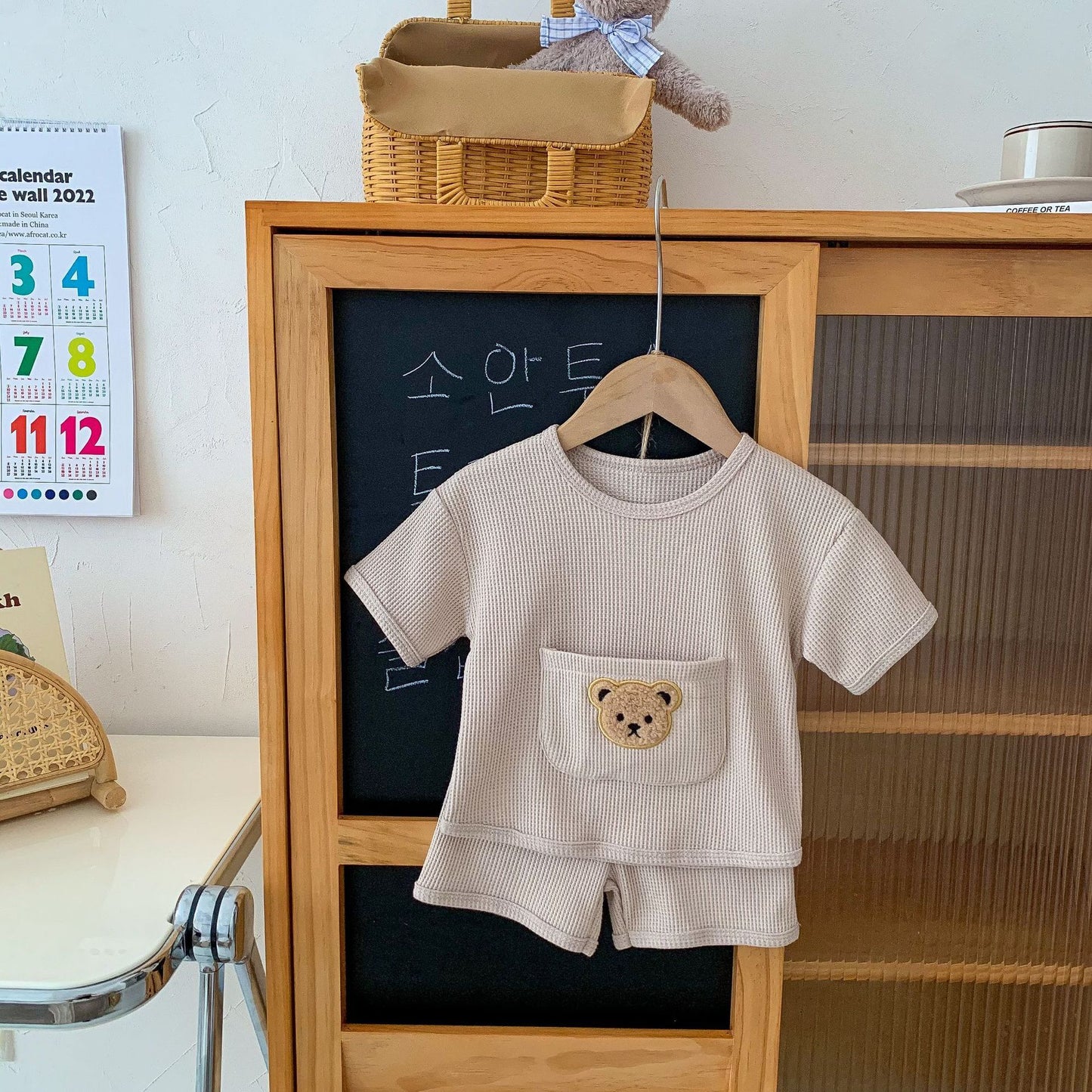 Costume unisexe pour bébé, vêtements d'été deux pièces gaufrés