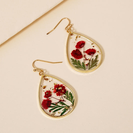Boucles d'oreilles fleurs en forme de feuille époxy en forme de goutte