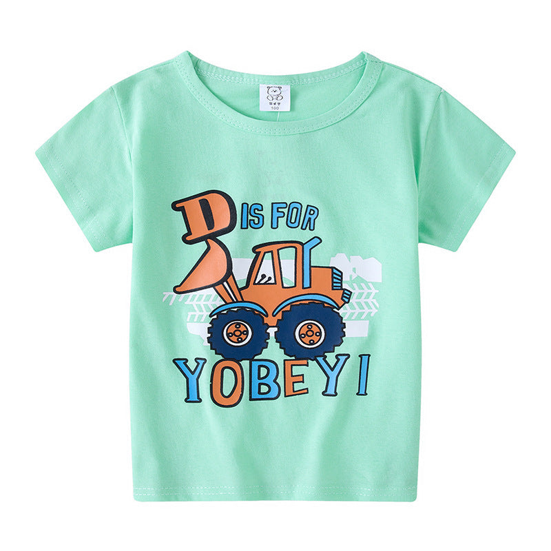 T-shirt à manches courtes pour enfants, garçons et filles, haut à manches mi-longues avec dessin animé