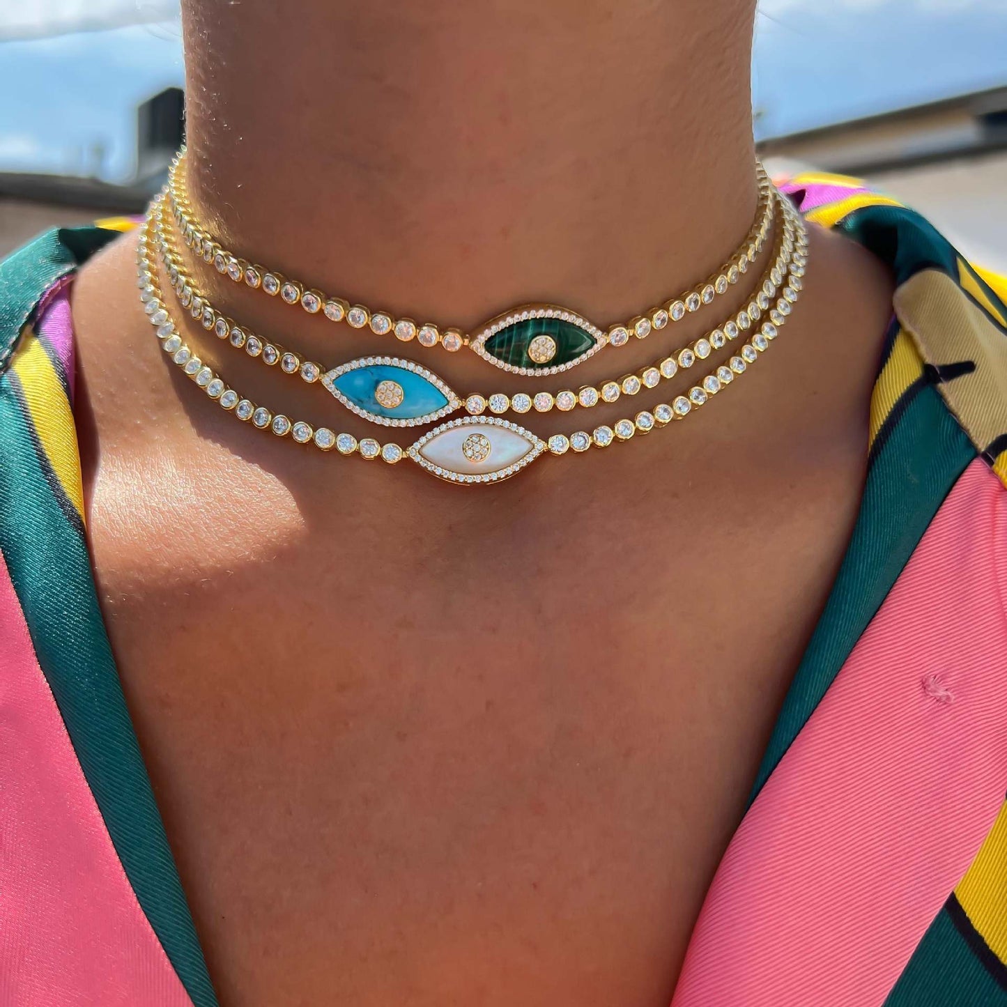 Collier œil du diable européen et américain, pendentif en Zircon, galvanoplastie en acier inoxydable 18K