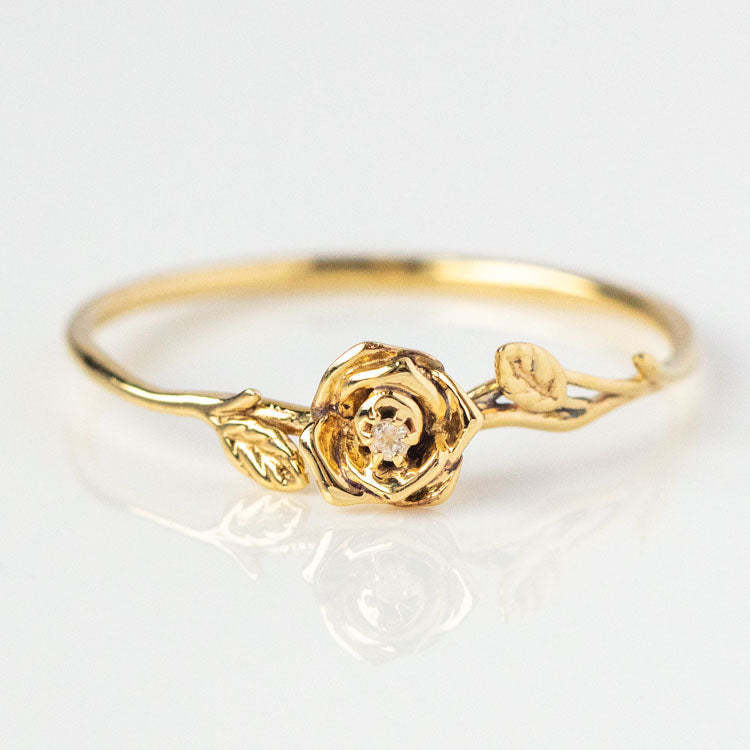 12yue Flower Birthstone Ring Copper Inlaid Zircon