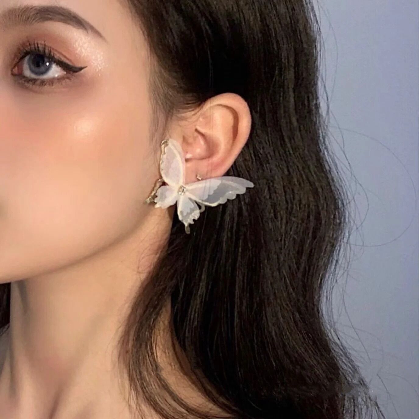 Clous papillon en maille creuse avec aiguille en argent sterling, super fée romantique française