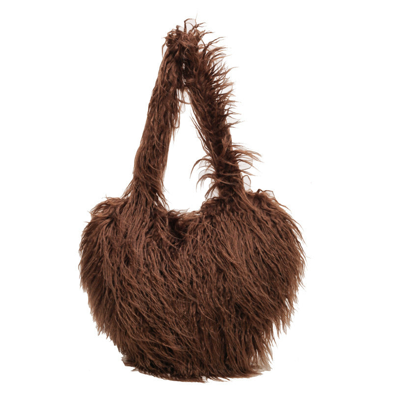 Sacs à bandoulière en peluche sous les aisselles d'hiver, grande capacité, sac cœur personnalisé, sacs à main de luxe pour femmes, haute qualité, cadeau de saint valentin