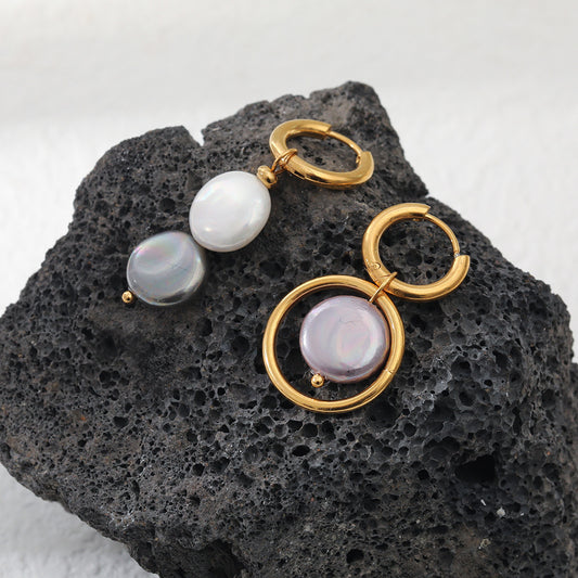 Boucles d'oreilles en pierre naturelle à placage asymétrique et couture circulaire ajourée