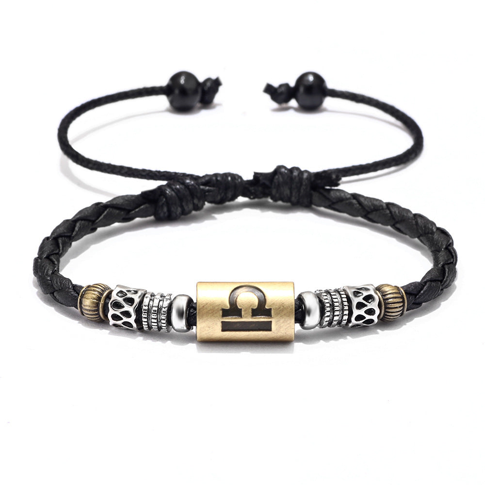 Fashion Personality Trend Twelve Constellation Symbol Leather Rope Braided Rope Bracelet