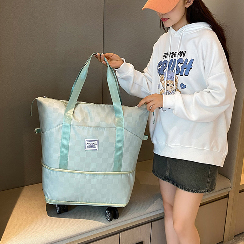 Bolsas de viaje de gran capacidad para mujer, bolsas de equipaje de doble capa de expansión con separación húmeda y seca