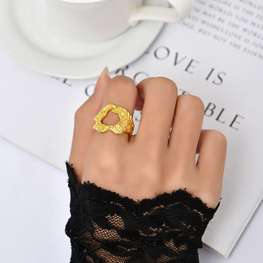 Anillo De Oro Chapado En Cobre Con Textura Hueca Cóncava Y Convexa Irregular
