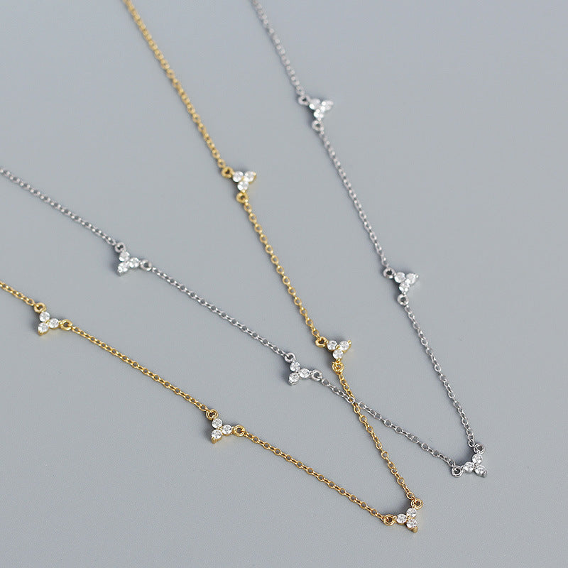 Collier géométrique en argent S925, européen et américain, micro-incrusté de trois zircons, Design