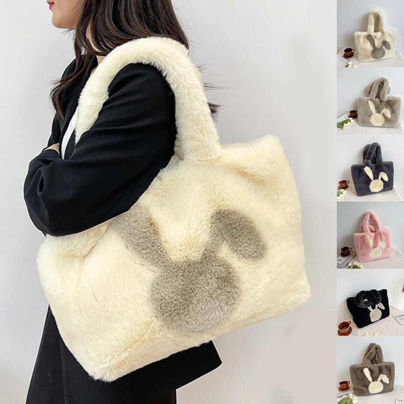 Sac en peluche oreilles de lapin de dessin animé mignon, sac à bandoulière d'automne et d'hiver, sacs à main de Shopping grande capacité, fourre-tout personnalisé pour femmes