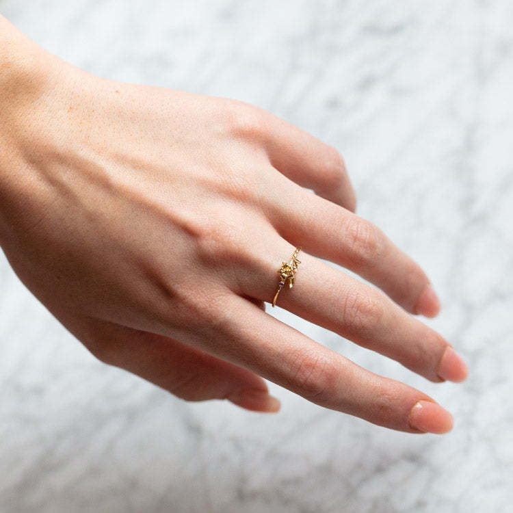 12yue Flower Birthstone Ring Copper Inlaid Zircon
