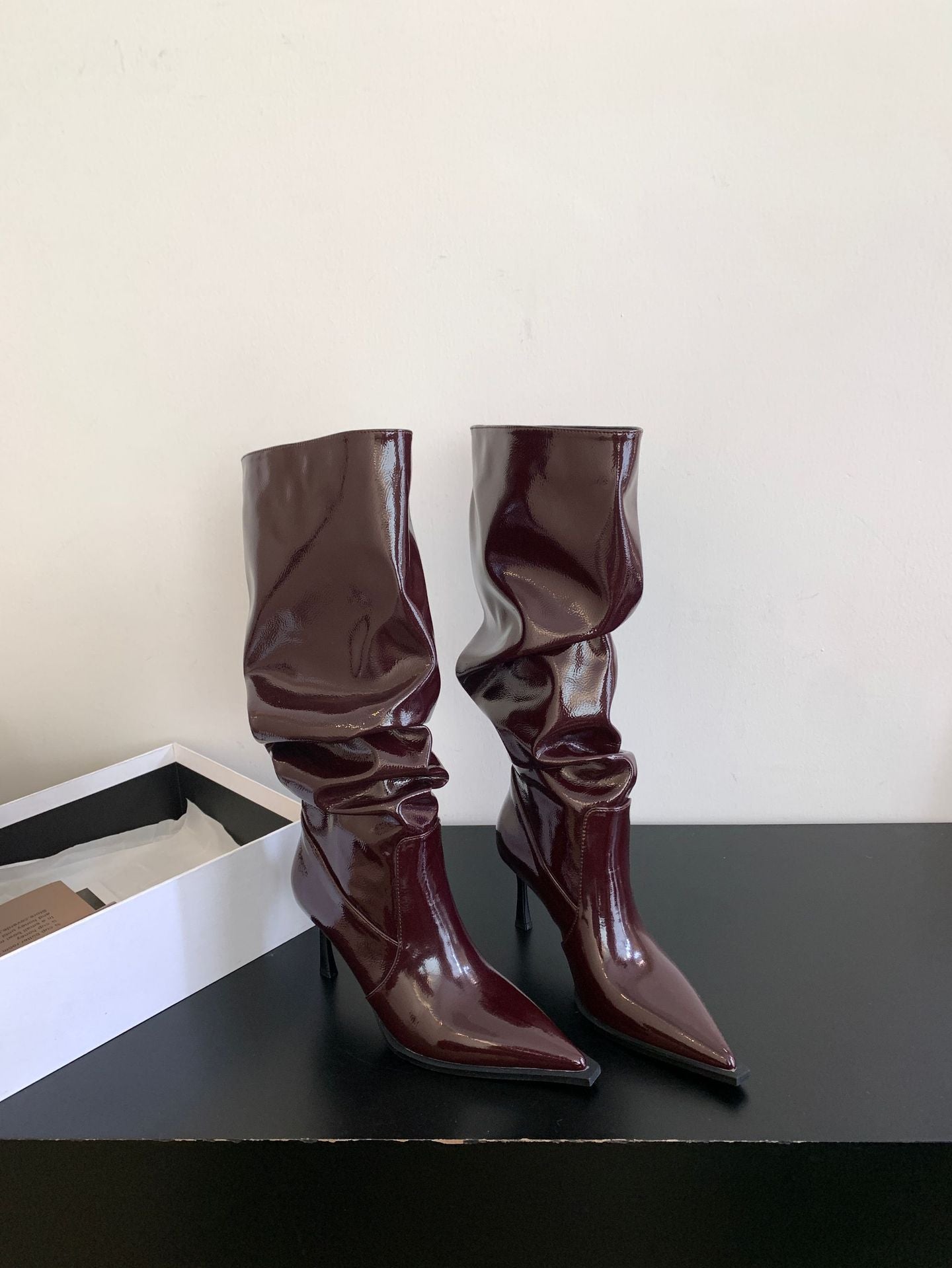 Bottes longues à talons hauts et bout pointu pour femme, noir