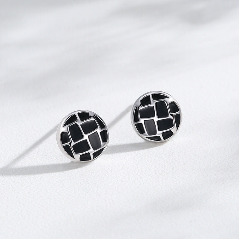 S925 Sterling Silver Round Black Dripping Stud Earrings Women's European And American Style