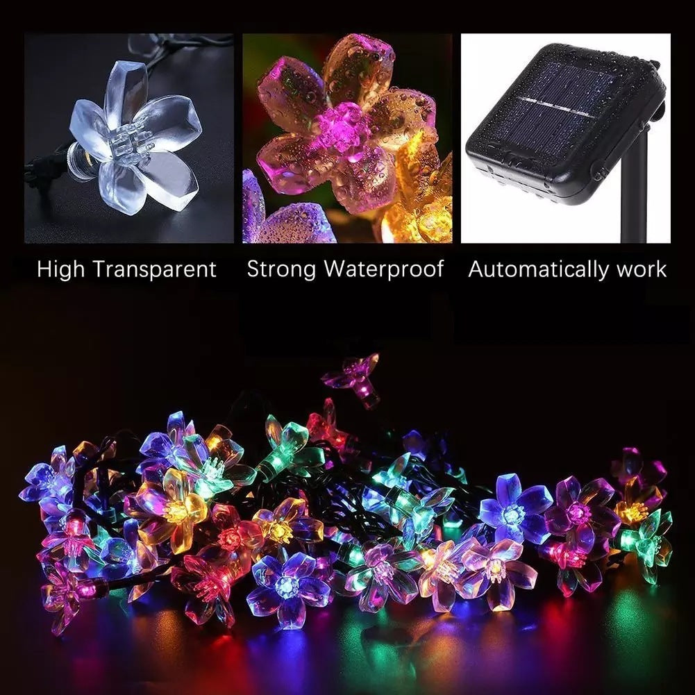 Guirlande lumineuse à énergie solaire, lumière clignotante, fleurs, vacances de noël