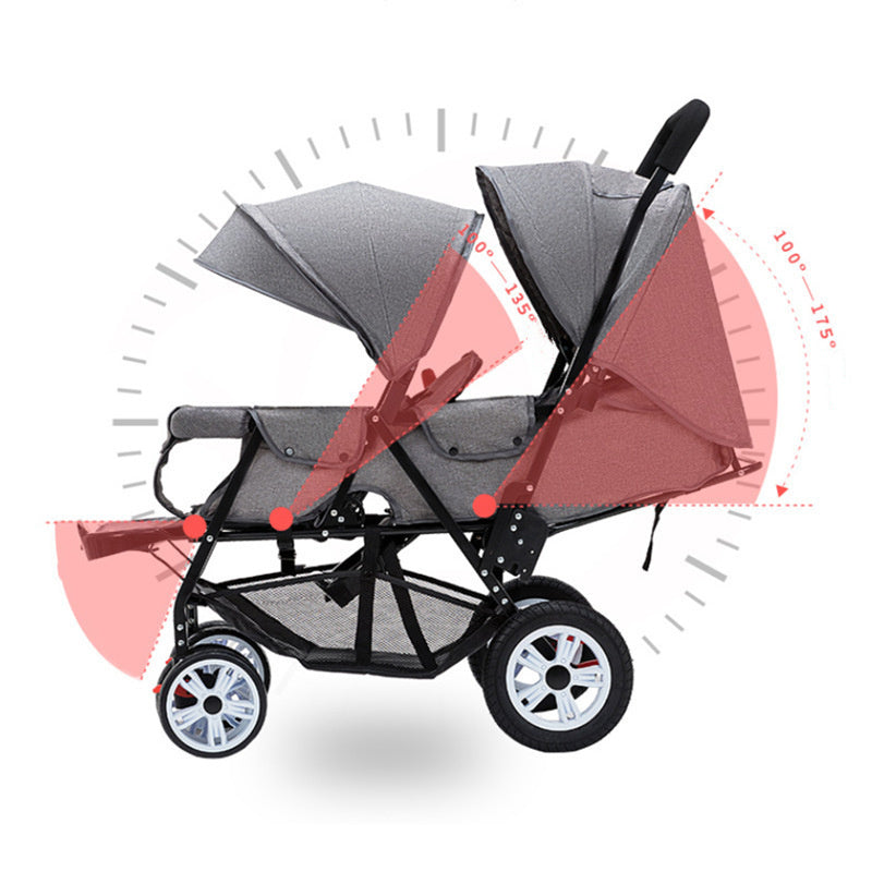 Poussette légère pour bébé, assise avant et arrière, grande taille, quatre roues, pratique, Double assise, chariot pliant