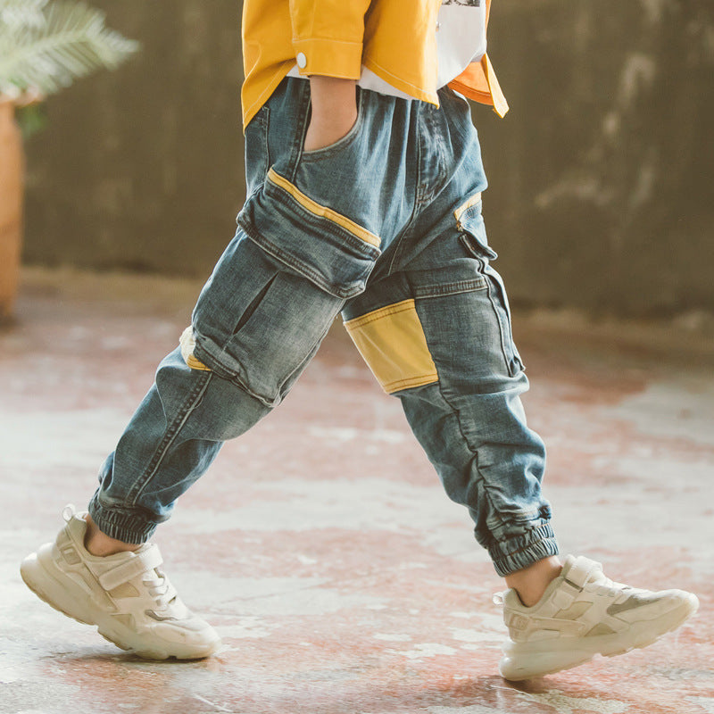 Salopette en jean pour garçons, pantalon de printemps et d'automne