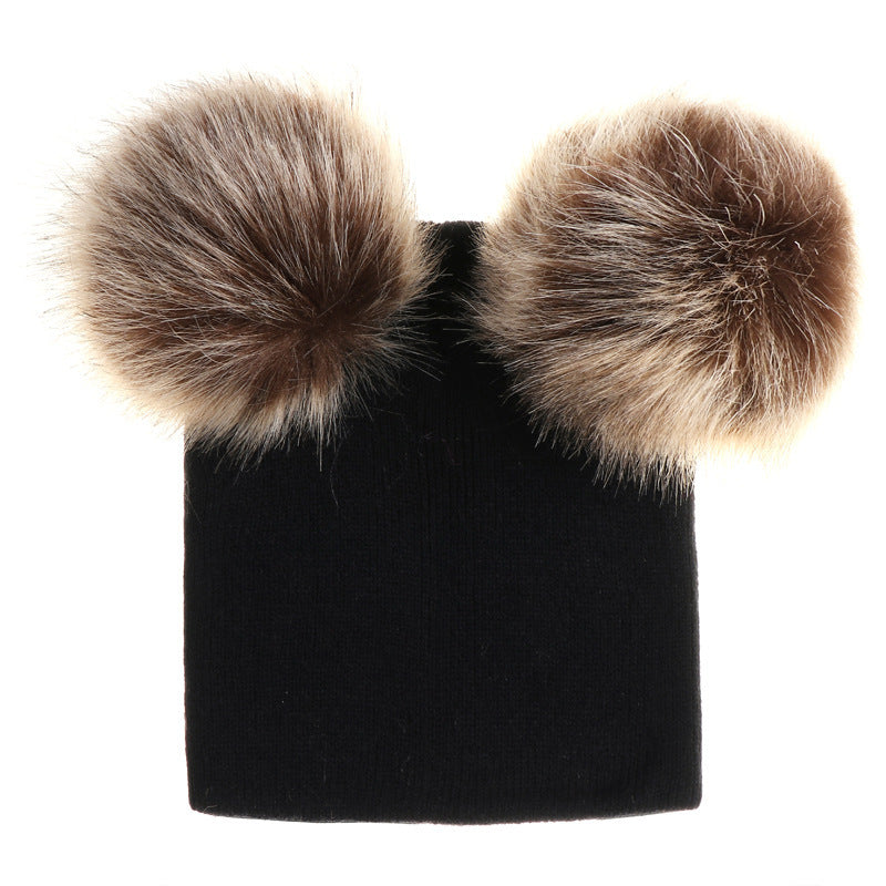 Mikkie Fur Hat Gorro de punto de dos ovillos para niño