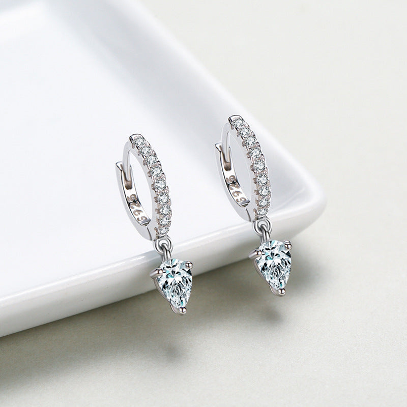 S925 Sterling Silver Stylish Water Drop Artificial Diamond Earrings For Women