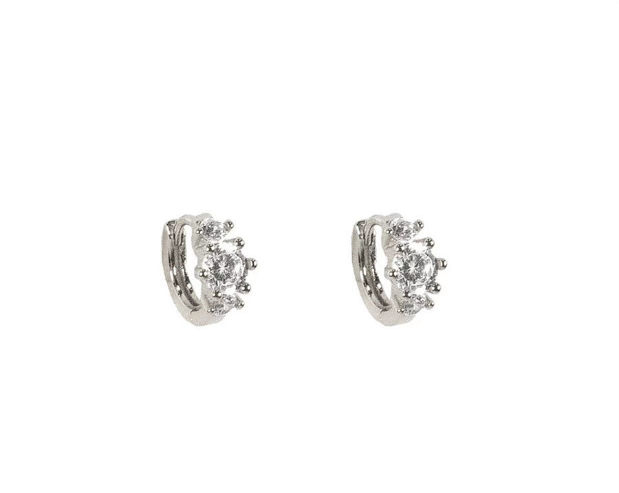 Boucles d'oreilles classiques à trois zircons, petite boucle d'oreille plaquée en or véritable