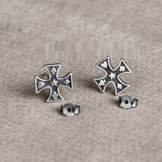 Boucles d'oreilles à tige en forme de croix de poker rétro pur S925