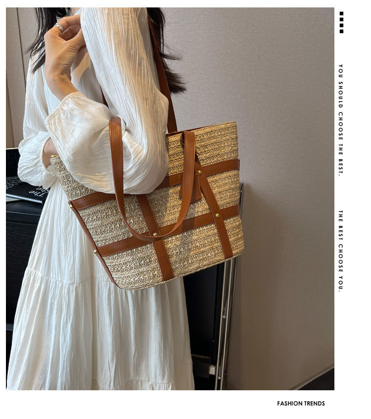 Sac tissé à bandoulière tendance de grande capacité pour femmes