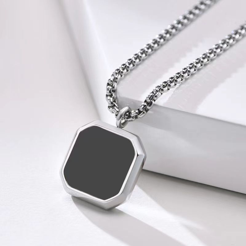 Square Mirror Drop Oil Pendant Simple Stylish Glossy Photo Frame Necklace