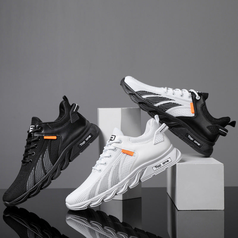 Zapatos de Malla para Hombre, Zapatillas de Deporte con Cordones y Bloques de Color de Punto con Mosca, Zapatos Deportivos Informales, livianos y Transpirables