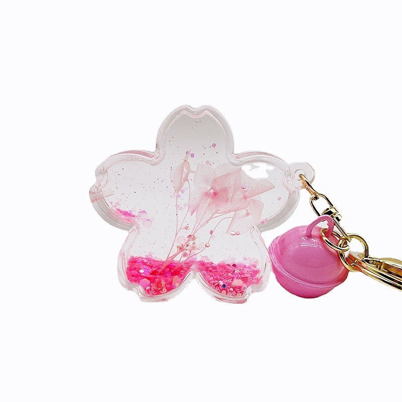 Porte-clés créatif en acrylique, huile de fleurs séchées, huile liquide préservée, sable mouvant, sac à main