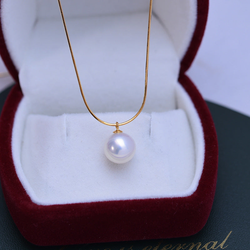 Collier avec pendentif en perles d'eau, 9-10mm, blanc, cercle parfait, fin, micro-défauts, argent S925, os de serpent, réglable