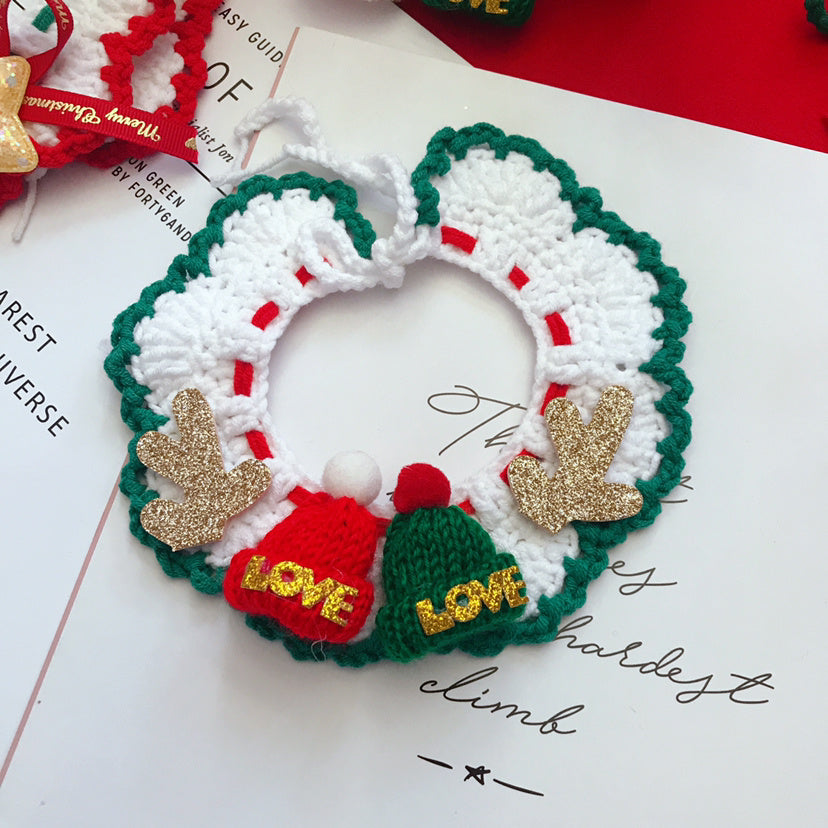 Collar de lana para mascotas Collar tejido a mano Accesorios navideños para mascotas