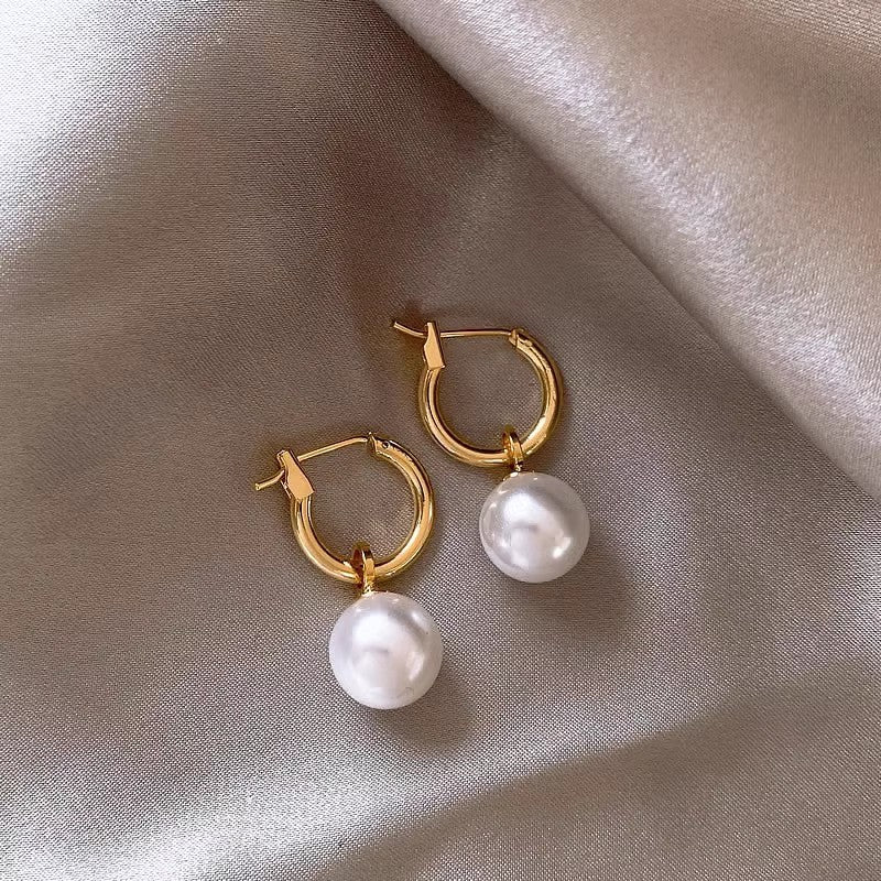925 Sterling Silver Needle Pearl Stud Earrings Women's All-match Refined Simple
