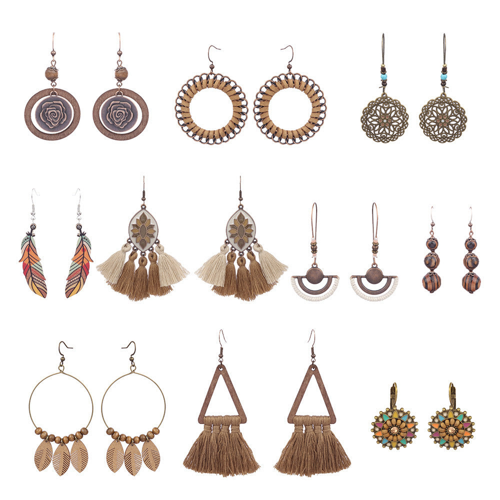 Style gland boucles d'oreilles femme feuille cercle métal cuir boucles d'oreilles