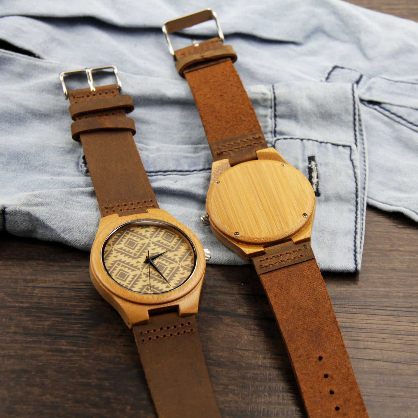 Reloj casual de negocios con correa de cuero de bambú