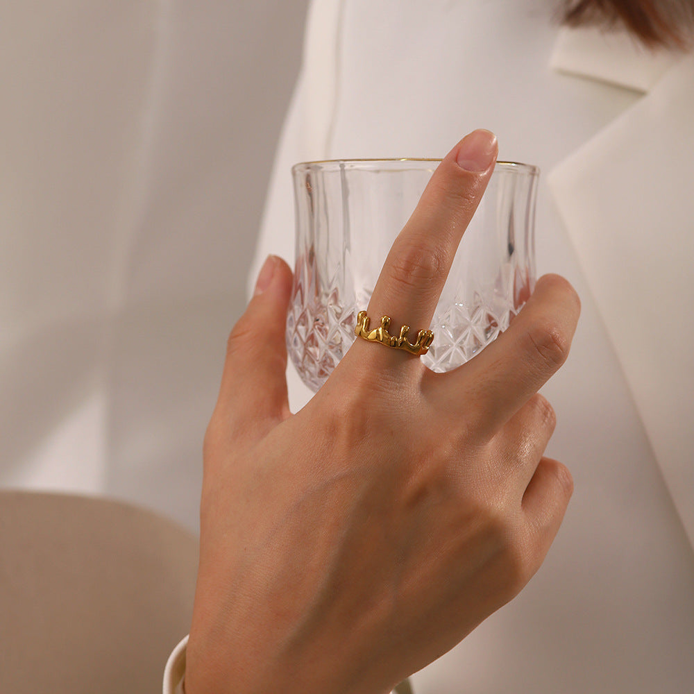 Stainless Steel Plated 18K Gold Crowns  Ring Geometric Irregular