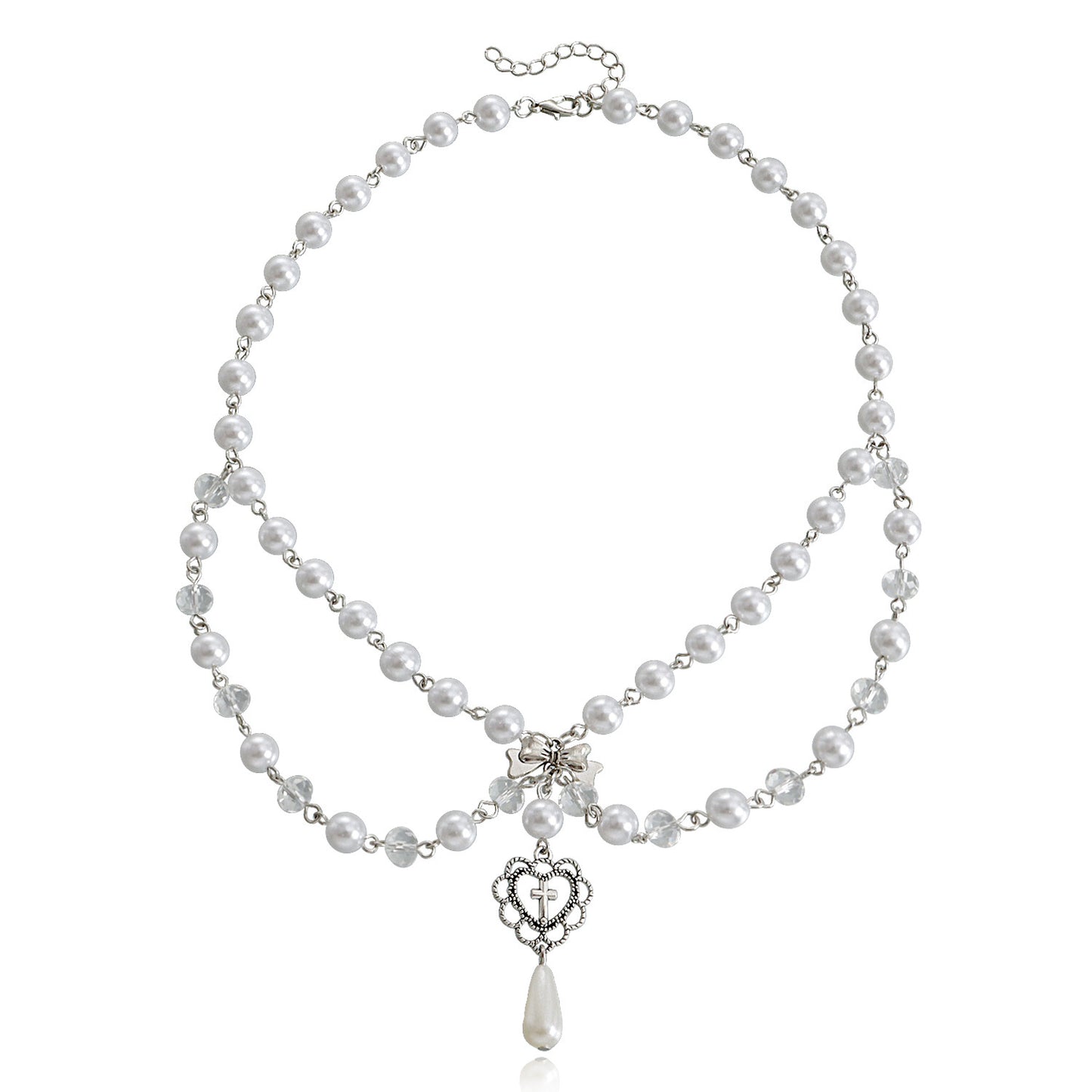 Collar de perlas brillantes de doble capa