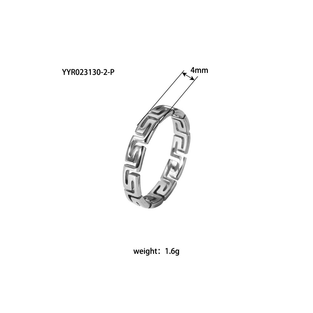 Stainless Steel Ring Great Wall Pattern Geometric Hollow Fashion All-match Titanium Steel Ring
