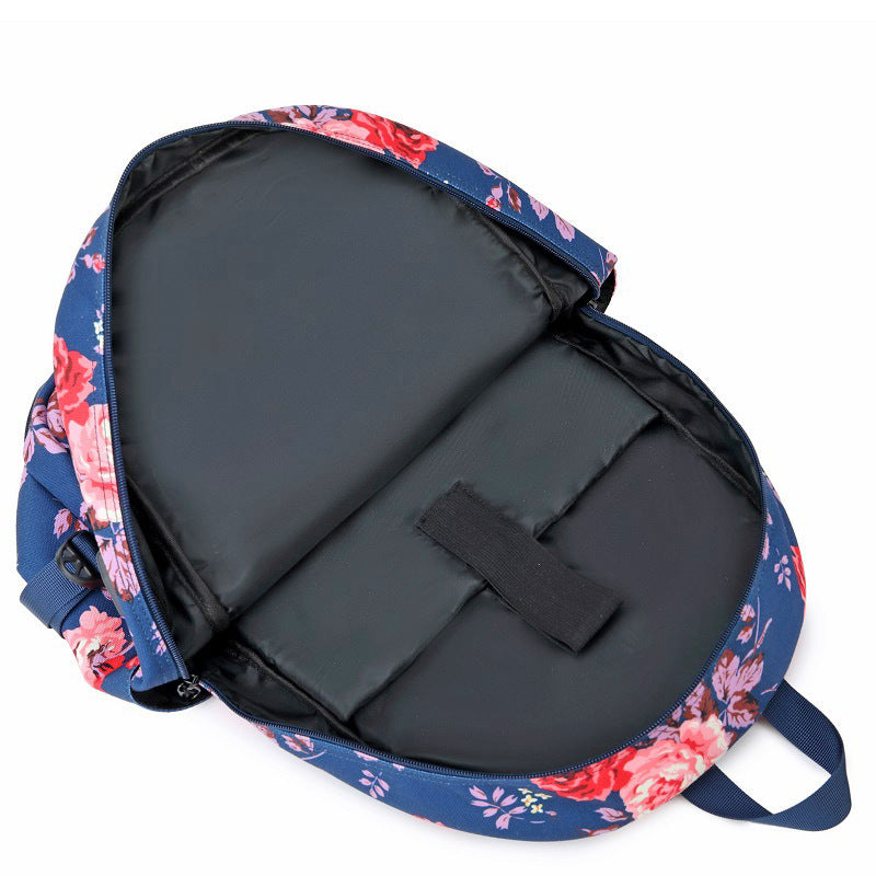 Women's Fashion Thermal Transfer Flower Multi-functional Backpack