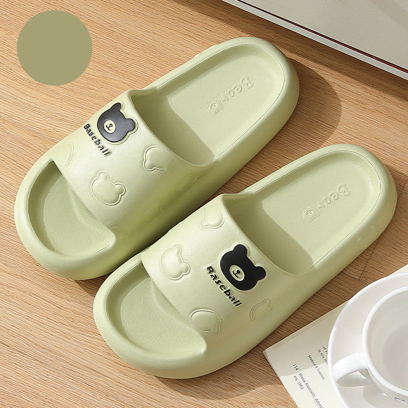 Pantoufles ours de dessin animé mignon pour femmes, pantoufles d'été d'intérieur à semelles épaisses antidérapantes pour salle de bain, chaussures de maison pour hommes