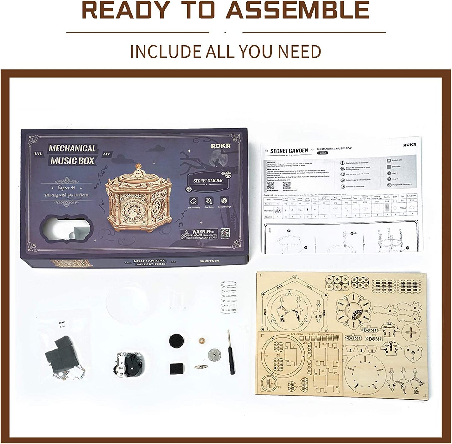 Robotime Rokr bricolage boîte à musique mécanique Kit 3D boîte de Puzzle en bois pour adultes projet de construction à assembler soi-même-jardin Secret