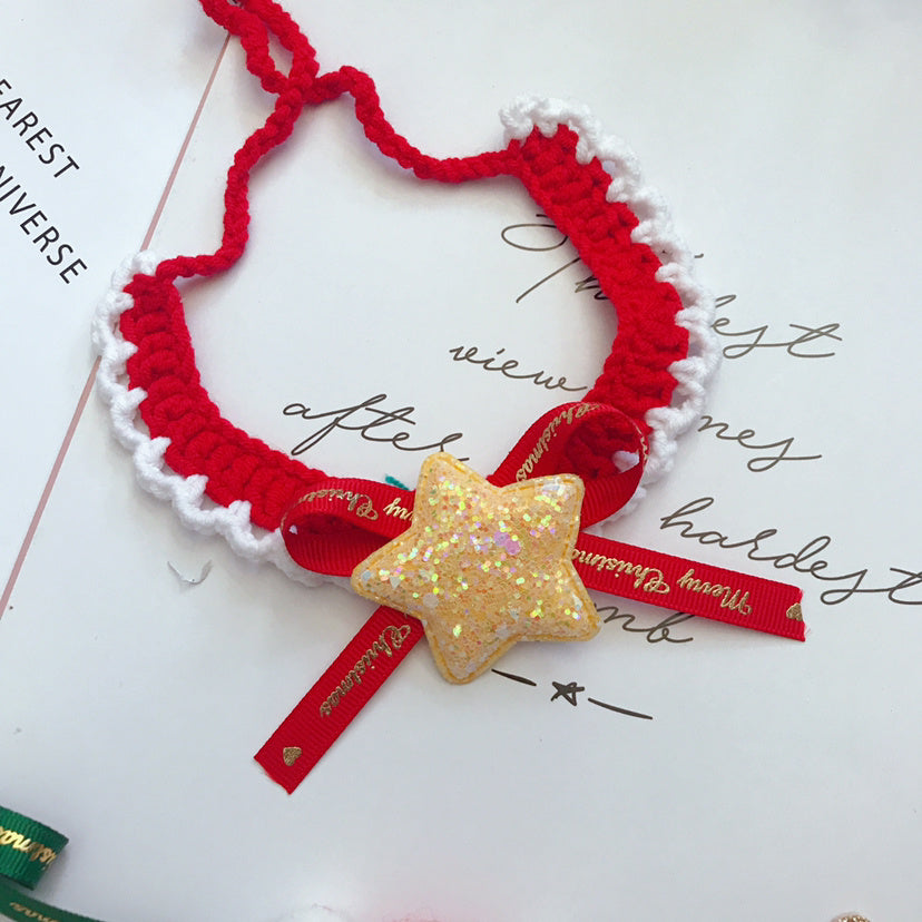 Collar de lana para mascotas Collar tejido a mano Accesorios navideños para mascotas