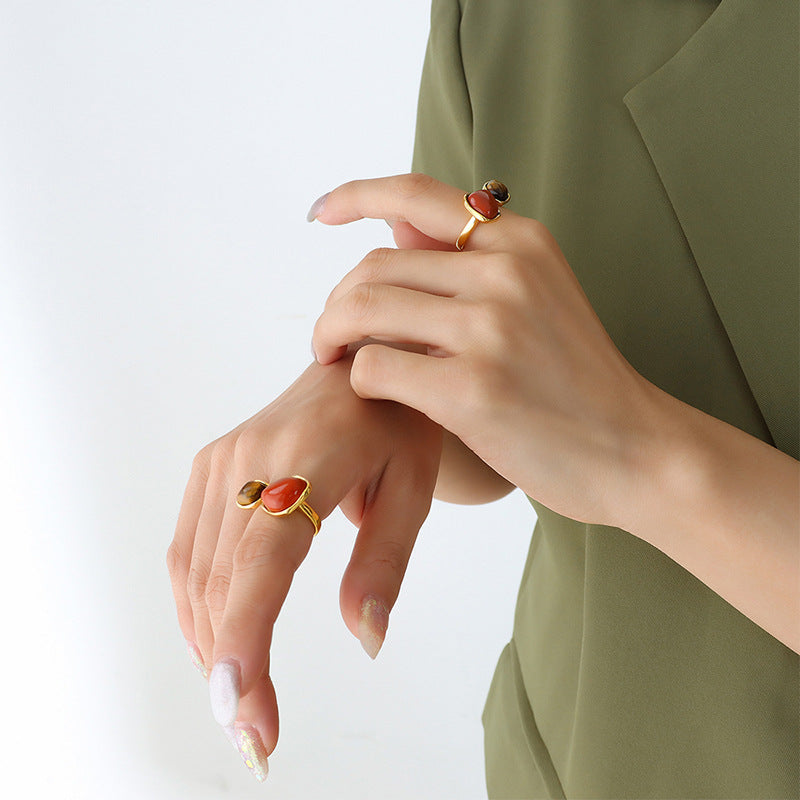 Anillo de nicho de ojo de tigre natural de estilo chino Ins