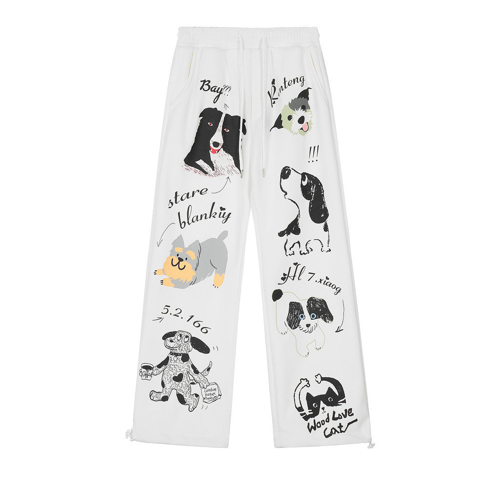 Animal Abstract Printing Velvet Padded Casual Pants Male