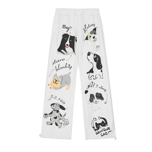 Animal Abstract Printing Velvet Padded Casual Pants Male