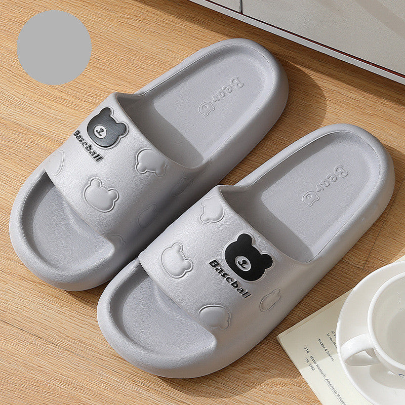 Pantoufles ours de dessin animé mignon pour femmes, pantoufles d'été d'intérieur à semelles épaisses antidérapantes pour salle de bain, chaussures de maison pour hommes
