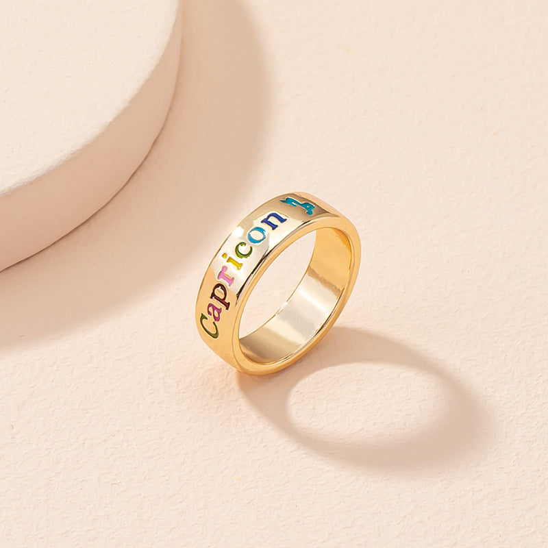 Oil Dripping Twelve Constellation Free Size Rings