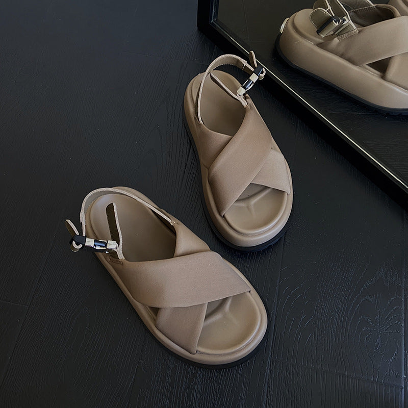 Sandales respirantes avec sangle à boucle croisée et plateforme EVA, vêtements d'extérieur mode rétro