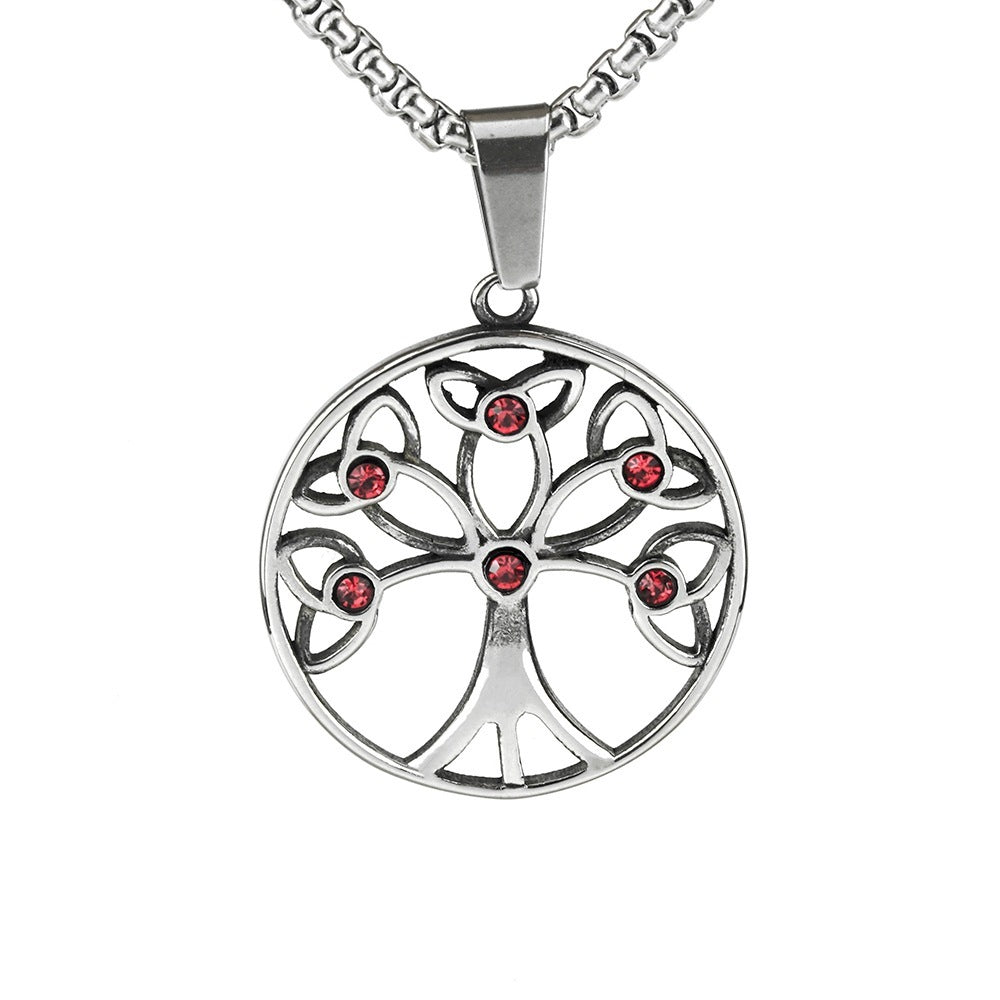 Collier en acier inoxydable avec pendentif arbre de vie pour hommes en acier titane