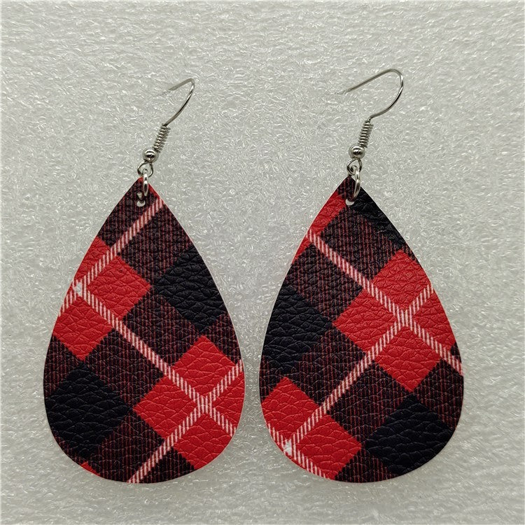 Boucles d'oreilles en cuir en forme de goutte à impression recto verso
