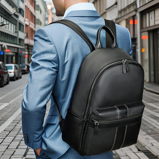 Mochila de cuero con capa superior de gran capacidad informal a la moda para hombre