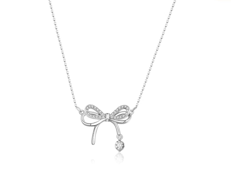 Women's Bow Necklace 999 Sterling Silver Clavicle Chain